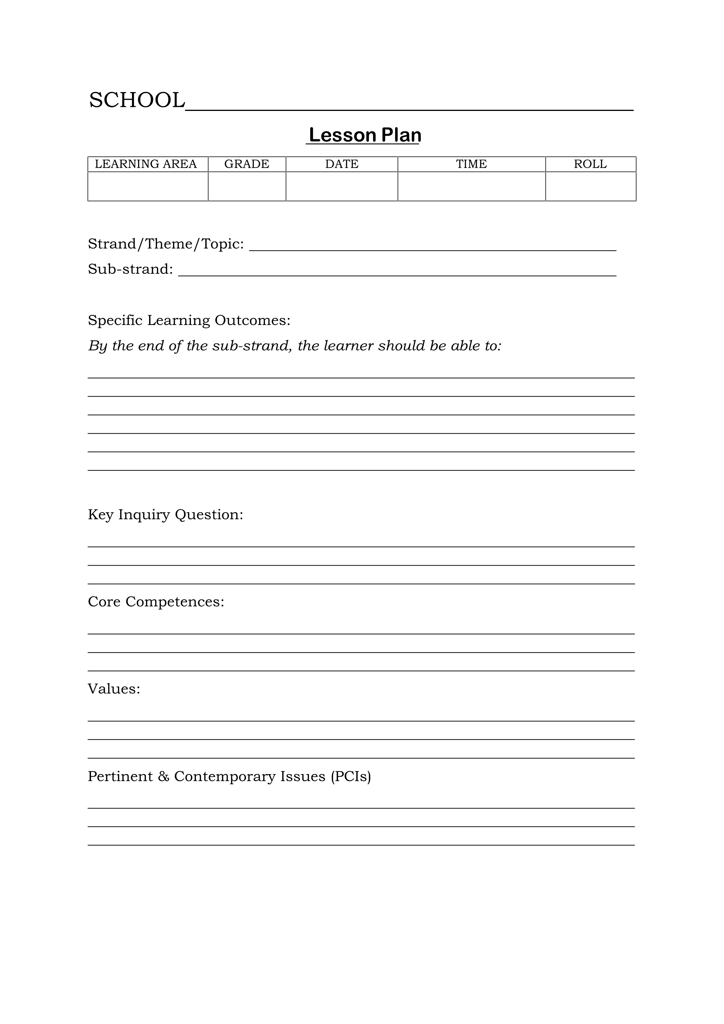 Sample Lesson Note Plan Notes.co.ke - Education notes in Kenya